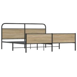 Berkfield Home Metal Bed Frame without Mattress Smoked Oak 200x200 cm in Brown - thumbnail 3