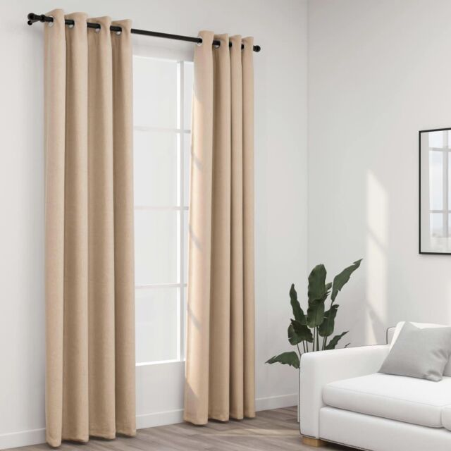 Berkfield Home Linen-Look Blackout Curtains with Grommets 2pcs Beige 140x225cm - Size: 140x225 cm - image 1
