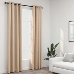 Berkfield Home Linen-Look Blackout Curtains with Grommets 2pcs Beige 140x225cm - Size: 140x225 cm