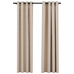 Berkfield Home Linen-Look Blackout Curtains with Grommets 2pcs Beige 140x225cm - Size: 140x225 cm - thumbnail 2
