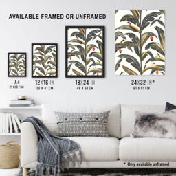 Artery8 Palm Leaves Birds Tropical Pattern Botanical Framed Art Print in Green - Size: A4 - thumbnail 3