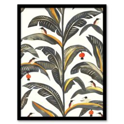 Artery8 Palm Leaves Birds Tropical Pattern Botanical Framed Art Print in Green - Size: A4 - thumbnail 1