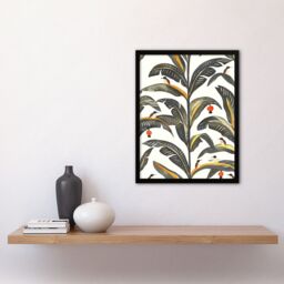 Artery8 Palm Leaves Birds Tropical Pattern Botanical Framed Art Print in Green - Size: A4 - thumbnail 4