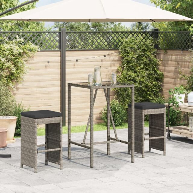 Berkfield Home Garden Bar Stools with Cushions 2 pcs Grey Poly Rattan - image 1