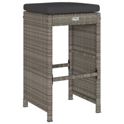Berkfield Home Garden Bar Stools with Cushions 2 pcs Grey Poly Rattan - thumbnail 6