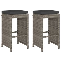 Berkfield Home Garden Bar Stools with Cushions 2 pcs Grey Poly Rattan - thumbnail 2