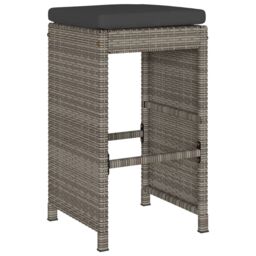 Berkfield Home Garden Bar Stools with Cushions 2 pcs Grey Poly Rattan - thumbnail 3