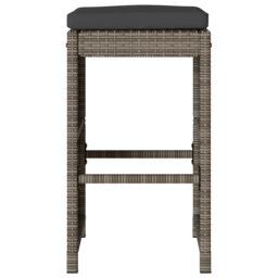 Berkfield Home Garden Bar Stools with Cushions 2 pcs Grey Poly Rattan - thumbnail 4