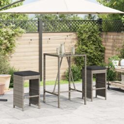 Berkfield Home Garden Bar Stools with Cushions 2 pcs Grey Poly Rattan - thumbnail 1