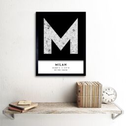 "Wee Blue Coo Wall Art Print Milan Italy City Map Modern Typography Stylish Letter Framed Word in Black - Size: W12"" x H16""" - thumbnail 2