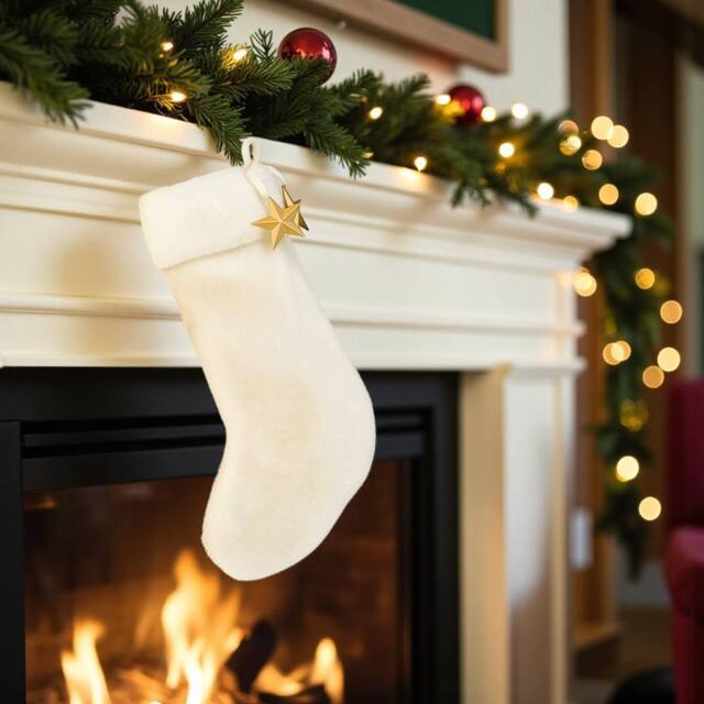 Garden Greatness Grand Hanging White Faux Fur Stocking - Size: 1 Pack - image 1