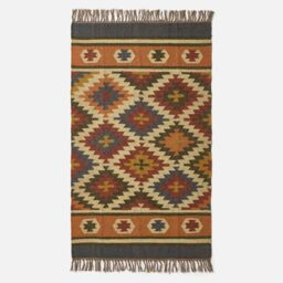 Homescapes Lucea Orange & Blue Kilim Wool Rug - Size: 240 cm x 300 cm - thumbnail 2