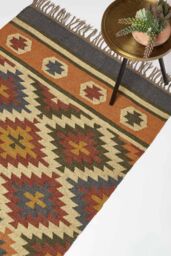 Homescapes Lucea Orange & Blue Kilim Wool Rug - Size: 240 cm x 300 cm