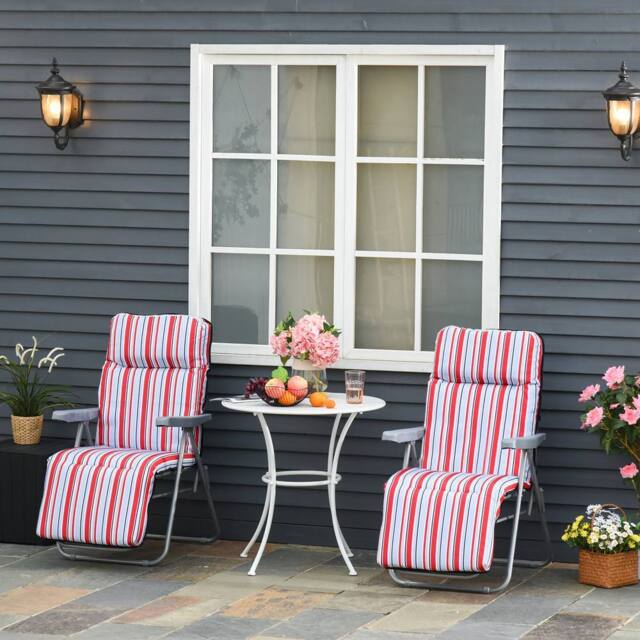 OUTSUNNY Set of 2 Adjustable Sun Lounger Recliner Reclining Seat in Red - image 1