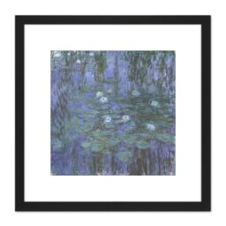 Artery8 Claude Monet Blue Water Lilies Painting 8X8 Inch Square Wooden Framed Wall Art Print Picture with Mount in Black - thumbnail 1