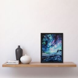 "Artery8 Aurora Australis Antarctica Liquid Paint Landscape Framed Art Print in Blue - Size: W12"" x H16""" - thumbnail 4