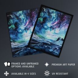 "Artery8 Aurora Australis Antarctica Liquid Paint Landscape Framed Art Print in Blue - Size: W12"" x H16""" - thumbnail 2