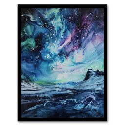 "Artery8 Aurora Australis Antarctica Liquid Paint Landscape Framed Art Print in Blue - Size: W12"" x H16""" - thumbnail 1