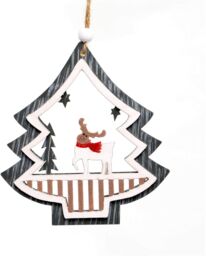 Shatchi Christmas Tree Ornaments Wooden Aesthetic Hanging Decorations Assorted Grey Shapes 3Pcs - thumbnail 3