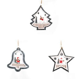 Shatchi Christmas Tree Ornaments Wooden Aesthetic Hanging Decorations Assorted Grey Shapes 3Pcs - thumbnail 1