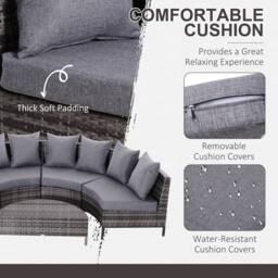 OUTSUNNY Garden Rattan Furniture 4 Seaters Half-round Patio Outdoor Sofa & Table - Grey - thumbnail 6