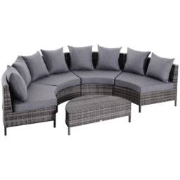 OUTSUNNY Garden Rattan Furniture 4 Seaters Half-round Patio Outdoor Sofa & Table - Grey - thumbnail 2