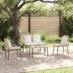 Berkfield Home Garden Dining Set 3 pcs Brown & Cream Poly Rattan - thumbnail 1