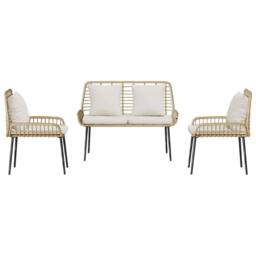 Berkfield Home Garden Dining Set 3 pcs Brown & Cream Poly Rattan - thumbnail 7