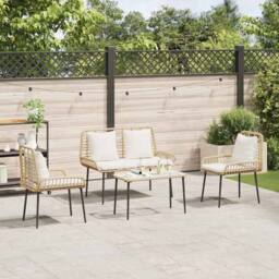 Berkfield Home Garden Dining Set 3 pcs Brown & Cream Poly Rattan - thumbnail 3