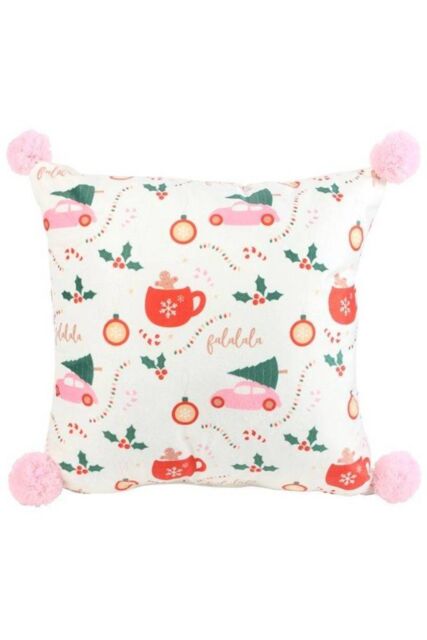 KDMD Square Sugarplum Fun Christmas Print Cushion in White - image 1