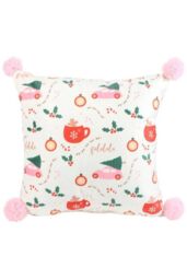 KDMD Square Sugarplum Fun Christmas Print Cushion in White - thumbnail 1