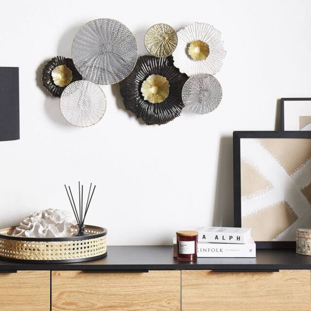 Wyld and Coco Circles 3D Metal Wall Art Black Silver Gold White W64 x D5 x H38cm - image 1