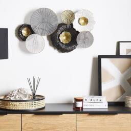 Wyld and Coco Circles 3D Metal Wall Art Black Silver Gold White W64 x D5 x H38cm - thumbnail 1