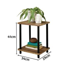 FLAVORA Walnut 2 Tier Side Table Bedside Coffee Table - Size: 0.6m2 - thumbnail 2