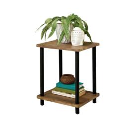 FLAVORA Walnut 2 Tier Side Table Bedside Coffee Table - Size: 0.6m2 - thumbnail 1
