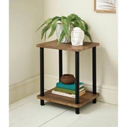 FLAVORA Walnut 2 Tier Side Table Bedside Coffee Table - Size: 0.6m2 - thumbnail 3