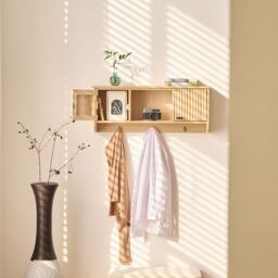 Nordlys Wooden Wall Coat Rack with 2 Doors in Brown - thumbnail 2