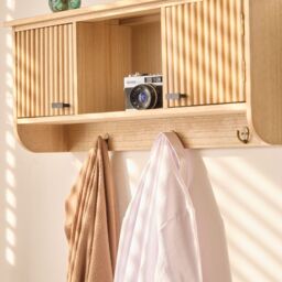 Nordlys Wooden Wall Coat Rack with 2 Doors in Brown - thumbnail 7