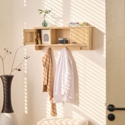 Nordlys Wooden Wall Coat Rack with 2 Doors in Brown - thumbnail 6