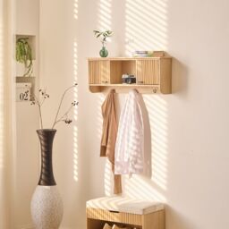 Nordlys Wooden Wall Coat Rack with 2 Doors in Brown - thumbnail 3