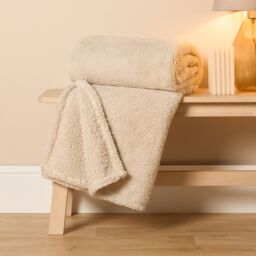 OHS Large Teddy Fleece Throw Blanket in Natural - Size: 150 cm x 200 cm
