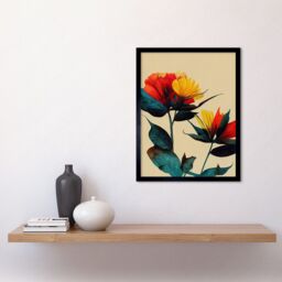 "Artery8 Wall Art Print Botanical Bold Flowering Yellow Red Teal Art Framed - Size: W12"" x H16""" - thumbnail 2