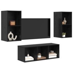 Berkfield Home TV Cabinet Set 3 pcs Black oak 37 x 37 x 107 cm Engineered wood - thumbnail 3
