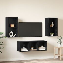 Berkfield Home TV Cabinet Set 3 pcs Black oak 37 x 37 x 107 cm Engineered wood - thumbnail 4