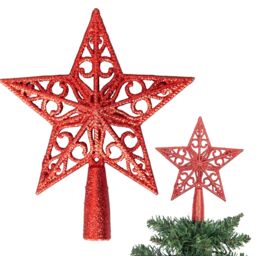Shatchi Christmas Glitter Star Tree Topper - Sparkling Star Decoration for Xmas Tree - Elegant Christmas Home Décor in Red
