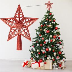 Shatchi Christmas Glitter Star Tree Topper - Sparkling Star Decoration for Xmas Tree - Elegant Christmas Home Décor in Red - thumbnail 4