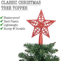 Shatchi Christmas Glitter Star Tree Topper - Sparkling Star Decoration for Xmas Tree - Elegant Christmas Home Décor in Red - thumbnail 3