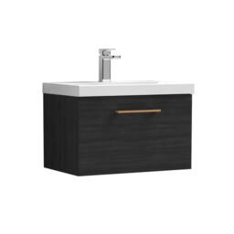 Balterley 600mm Wall Hung 1 Drawer Vanity Unit, Woodgrain Black, Copper Handle in Black