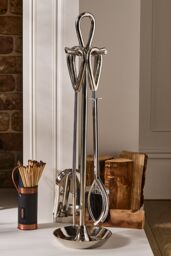 Dibor Contemporary Fireplace Freestanding 4pc Fireside Companion Set H75cm in Silver - thumbnail 1