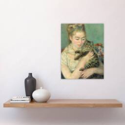 "Artery8 Woman with a Cat Renoir Vintage Wall Art Print Poster in Green - Size: W12"" x H16""" - thumbnail 4